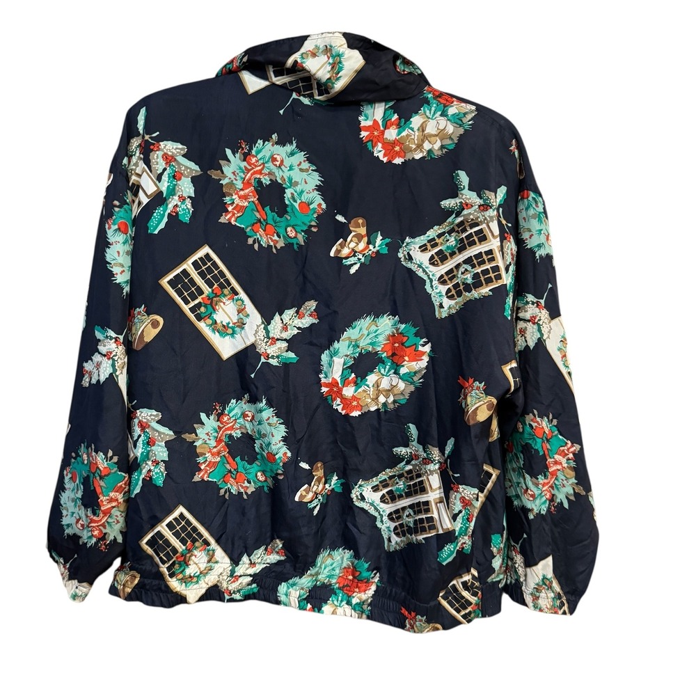 EVR Rousso Apparel Group Vintage 100% Silk Christmas Wreath Bomber Jacket L
